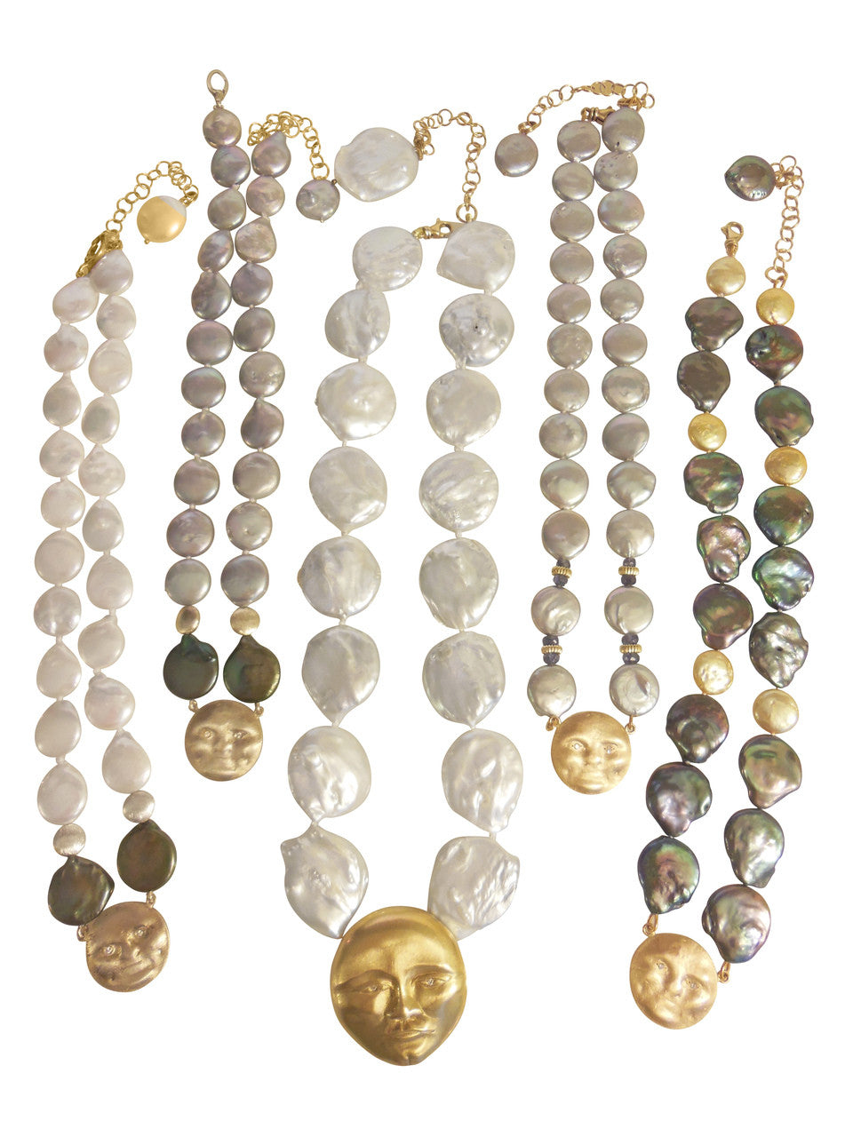 18K Gold Face, Diamond Eyes, Huge coin pearl necklace. Someone to Watch Over Me-Sun/ Moon Collection-1