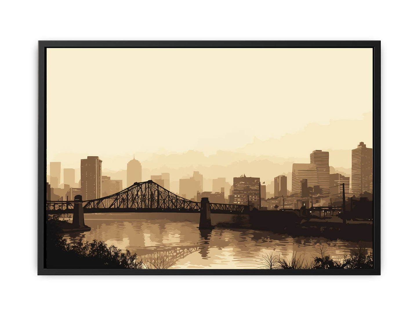 Brisbane Bridge Sepia Art Canvas Art Print