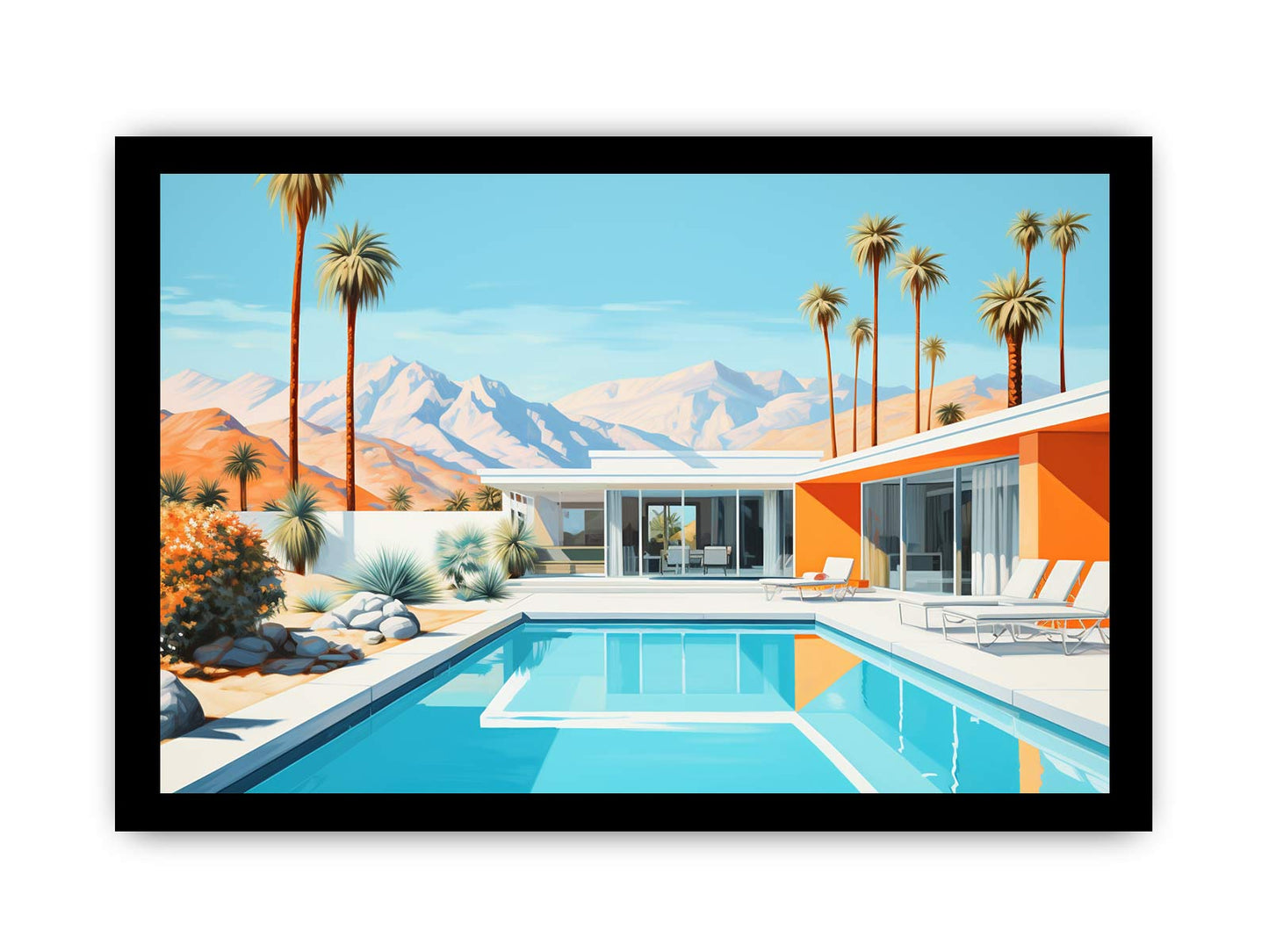 Poolside Villa Art Canvas Art Print