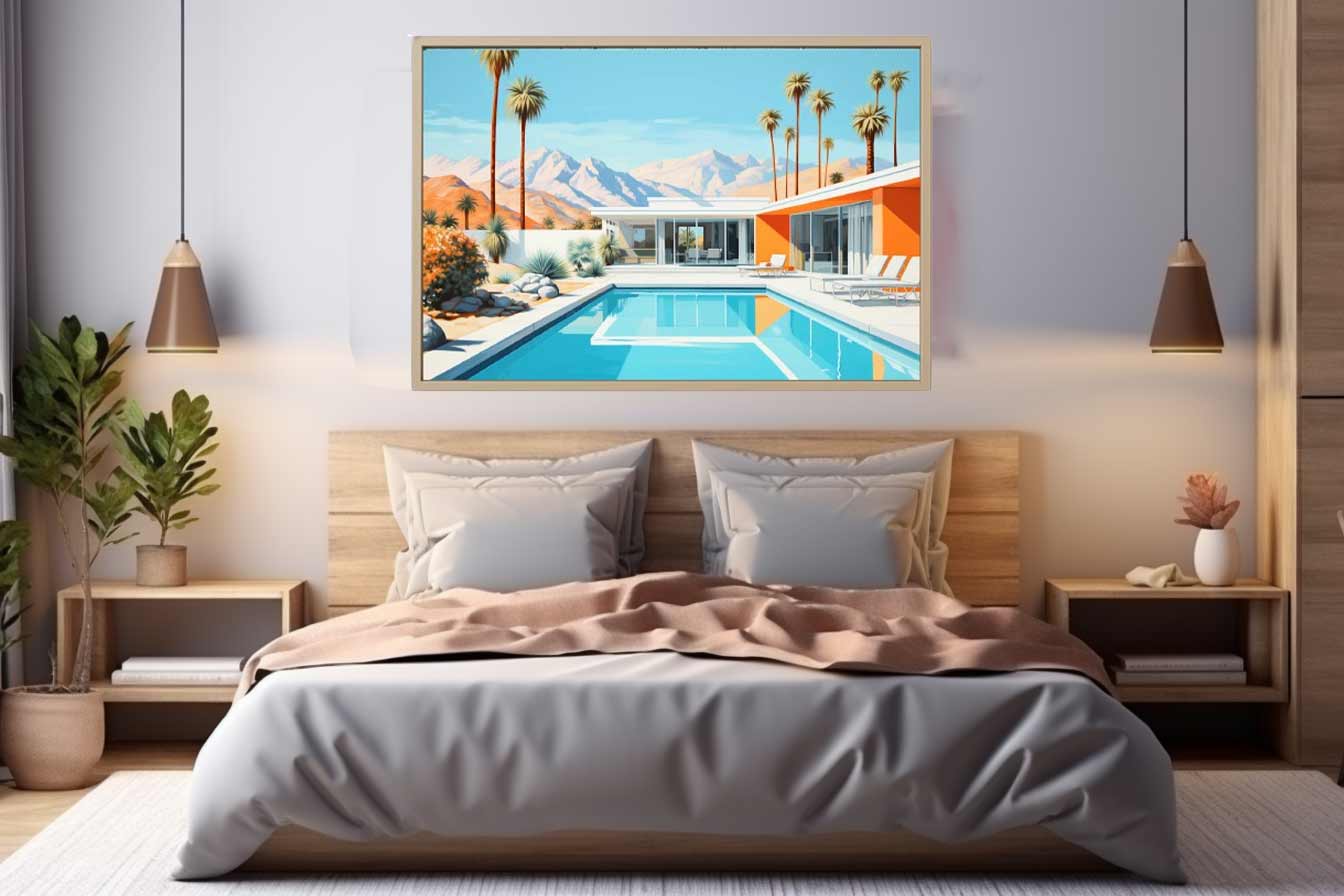 Poolside Villa Art Canvas Art Print
