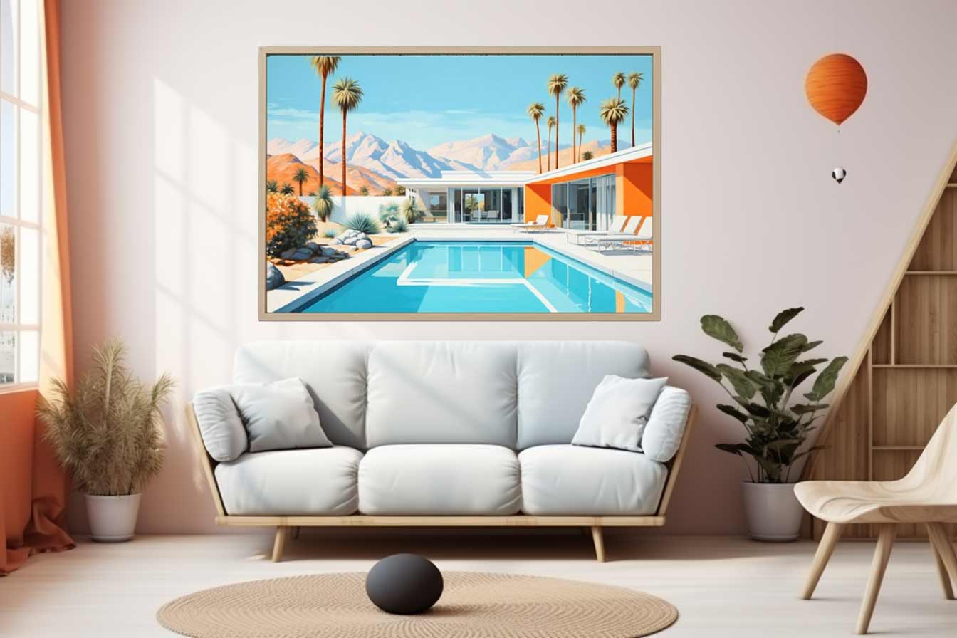 Poolside Villa Art Canvas Art Print