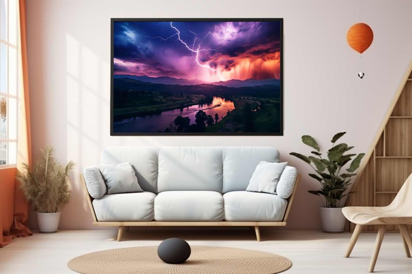 Lightning Over Mountains Canvas Art Print