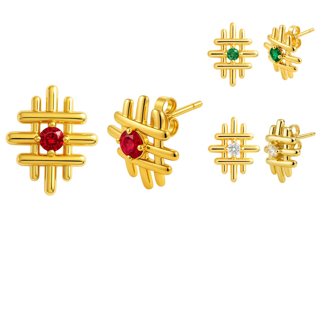 18K Gold Over Brass Round Cut Gemstones Stud Earrings Jewelry EM-1289 TGE1034