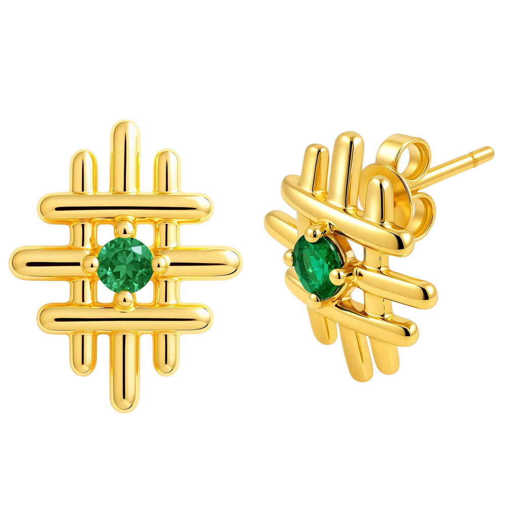 18K Gold Over Brass Round Cut Gemstones Stud Earrings Jewelry EM-1289 TGE1034