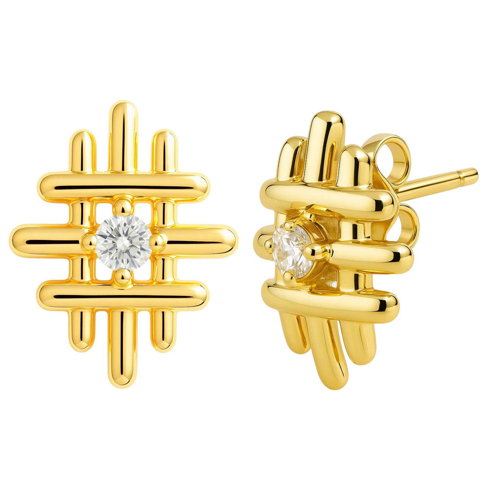 18K Gold Over Brass Round Cut Gemstones Stud Earrings Jewelry EM-1289 TGE1034