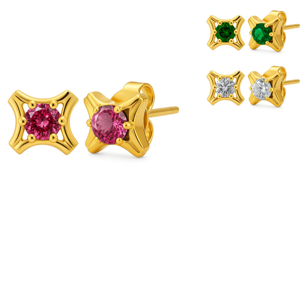 18K Gold Over Brass Round Cut Gemstones Stud Earrings Jewelry EM-1291 TGE1036