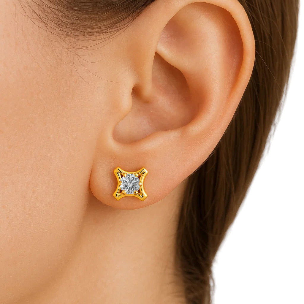 18K Gold Over Brass Round Cut Gemstones Stud Earrings Jewelry EM-1291 TGE1036