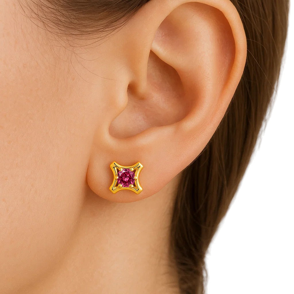 18K Gold Over Brass Round Cut Gemstones Stud Earrings Jewelry EM-1291 TGE1036