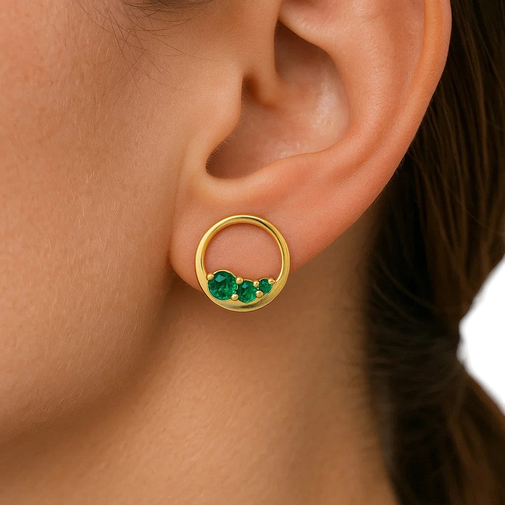 18K Gold Over Brass Round Cut Gemstones Stud Earrings Jewelry EM-1294 TGE1039