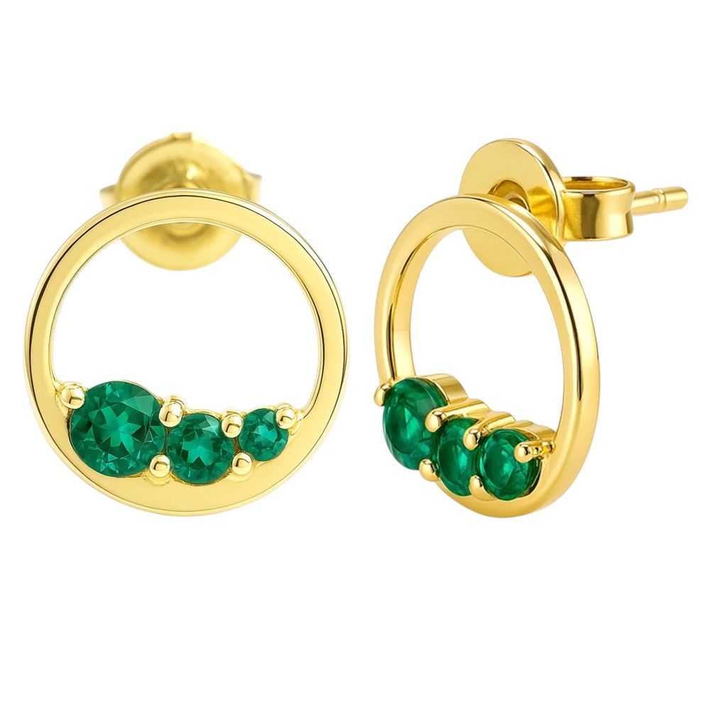 18K Gold Over Brass Round Cut Gemstones Stud Earrings Jewelry EM-1294 TGE1039