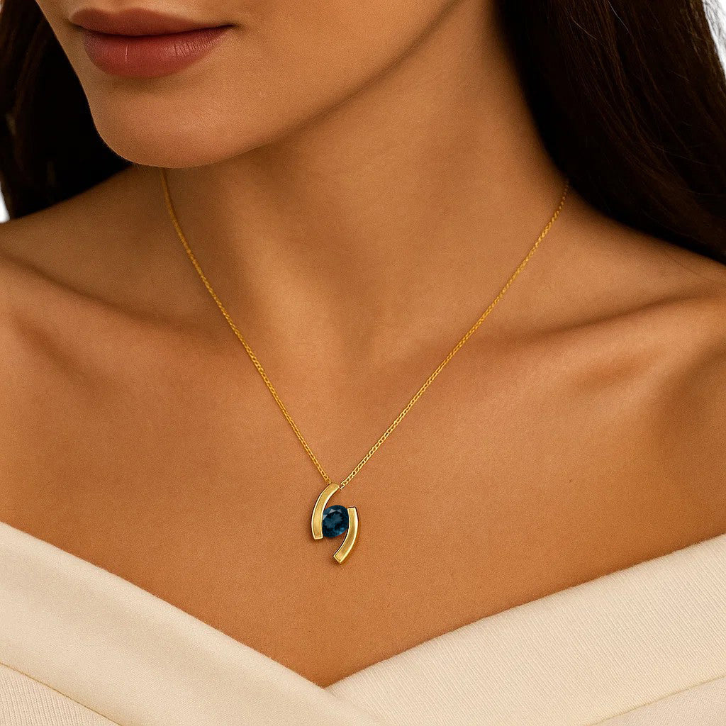 18K Gold Over Brass Oval Cut Gemstones Necklace Jewelry EN-1037 TGN1009-1