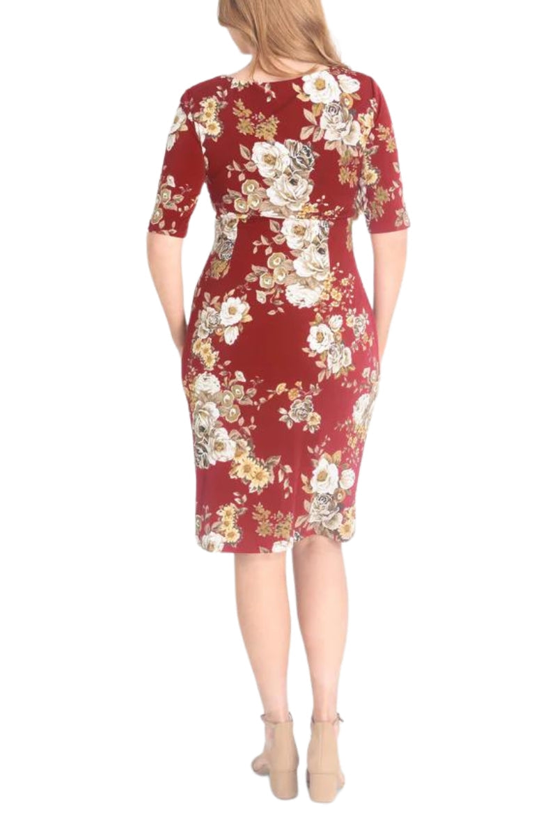 Connected Apparel Short Sleeve Knee Length Faux Wrap Dress