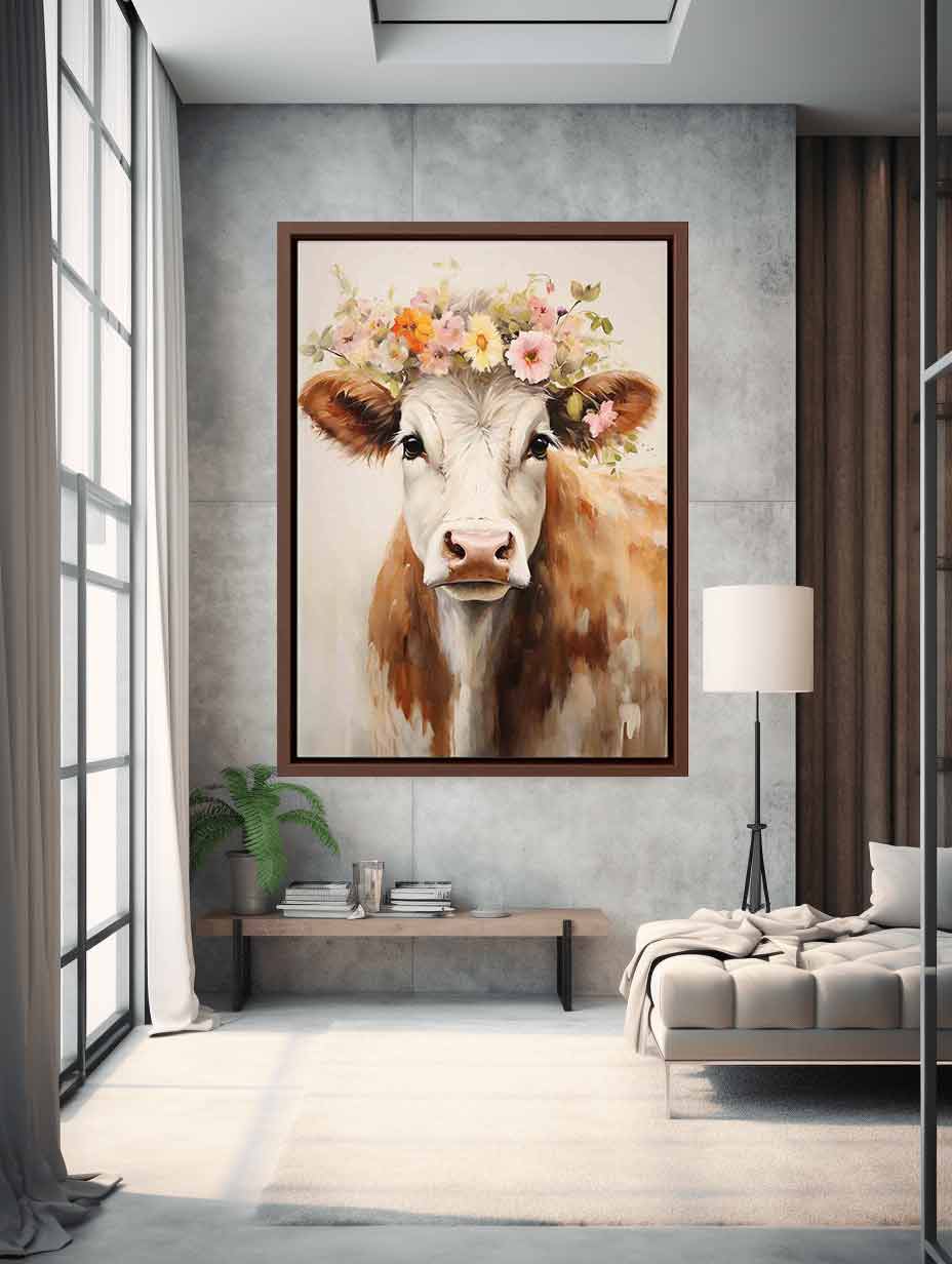 Brown Cow Canvas Painting Artwork