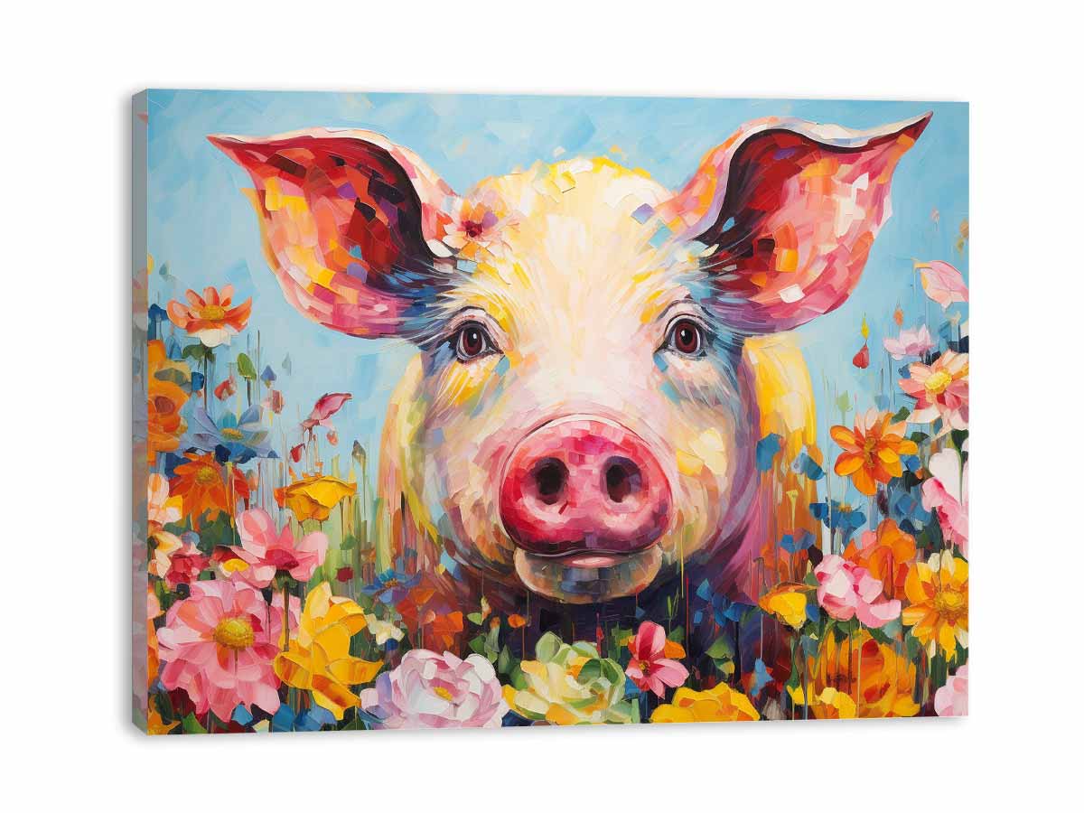 Pig & Flowers Canvas Painting