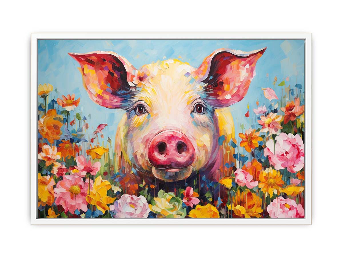 Pig & Flowers Canvas Painting