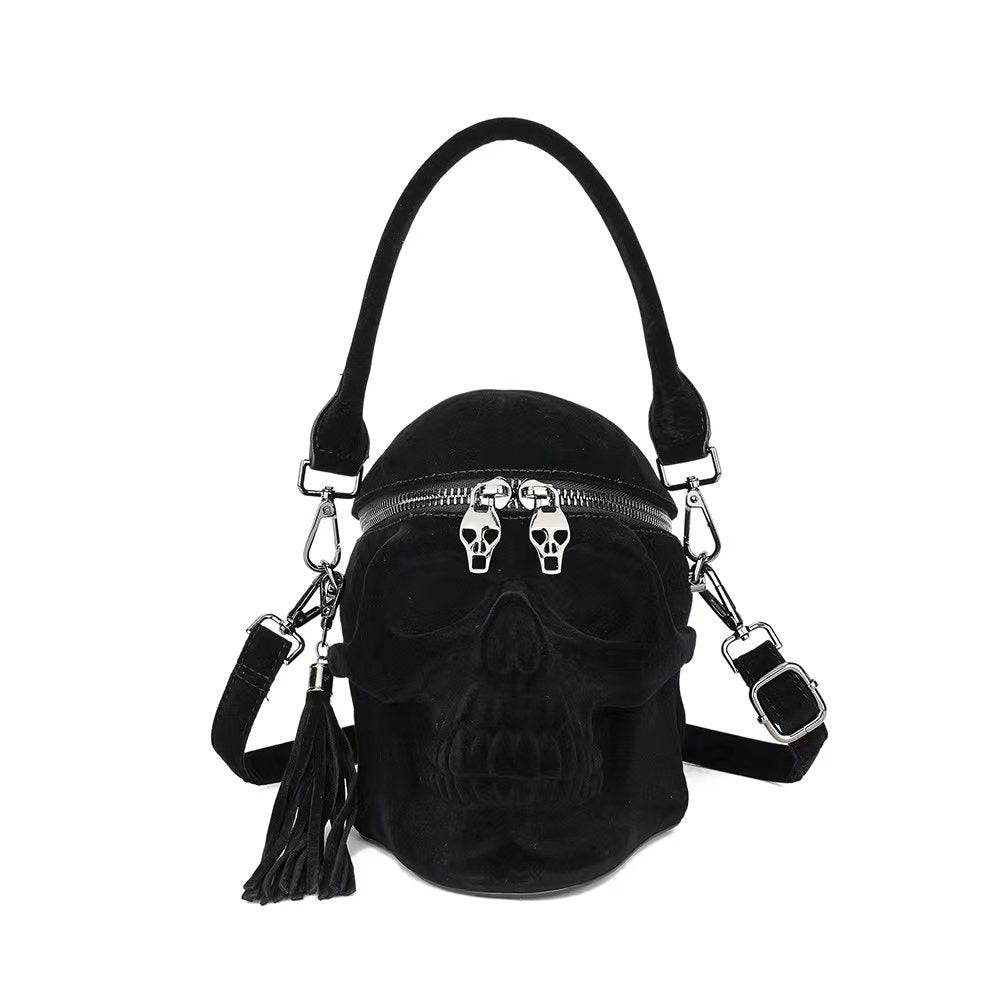 3D Bags Black Suede Skull Cross Body Shoulder Bag Mini Handle Handbags