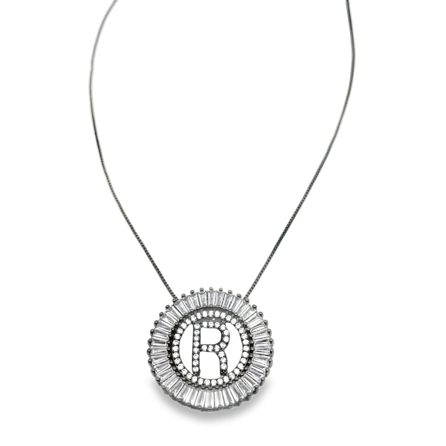 Initial Name Necklace With Multi Color CZ Cubic Zirconia Stones (G68)