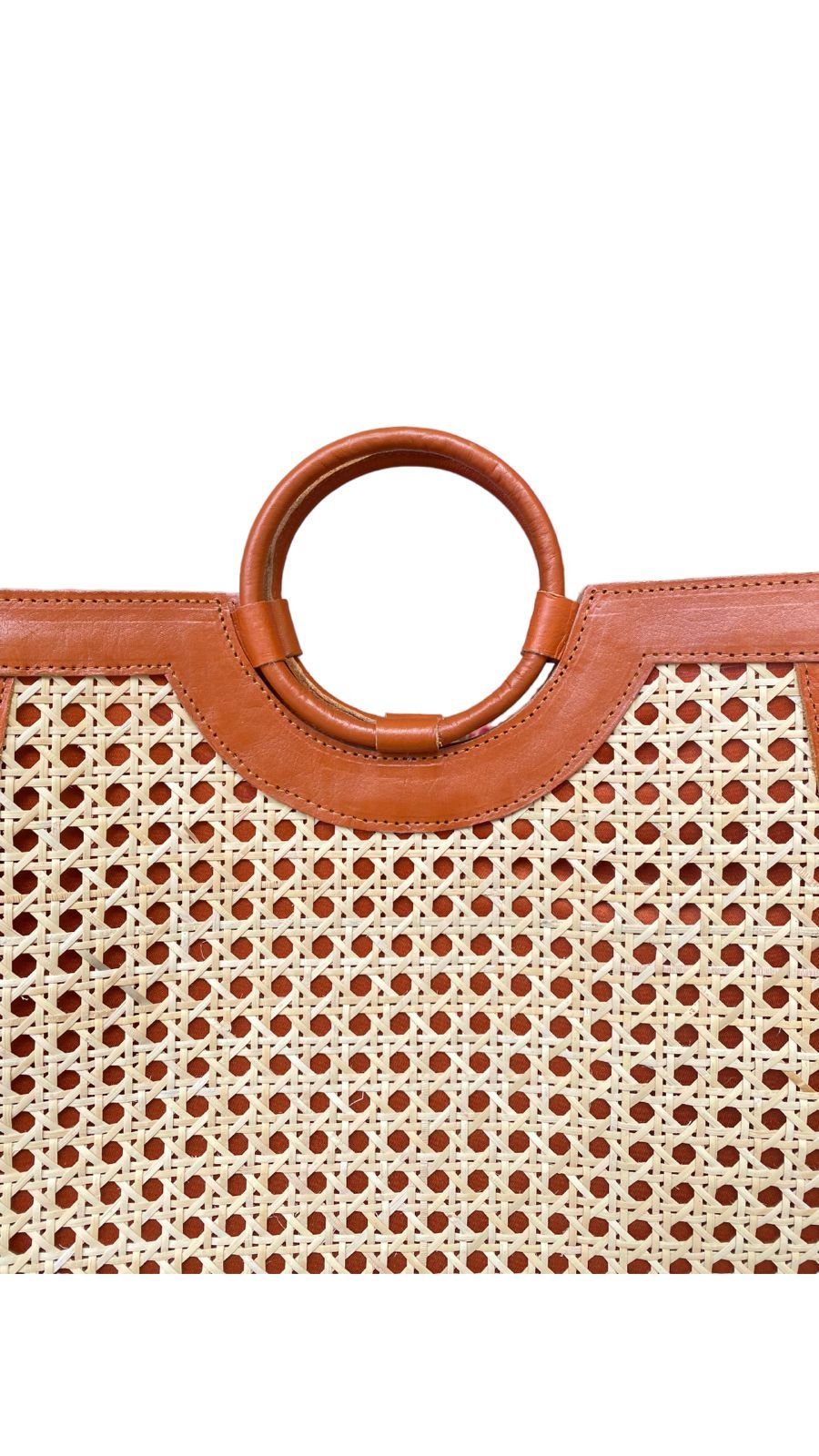 Lya Brown Bali Handmade Leather Rattan Webbing HandBag