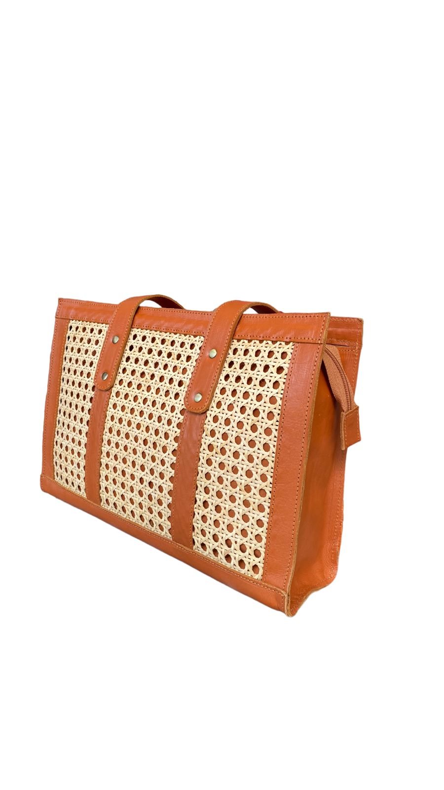 Leana Brown Bali Handmade Leather Rattan Webbing HandBag