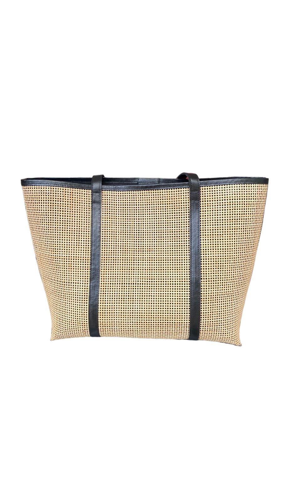 Aie Black Bali Handmade Leather Rattan Webbing HandBag-1