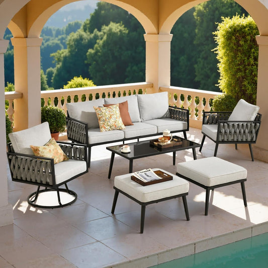 Outdoor Patio Furniture Set with Swivel Chair and Table