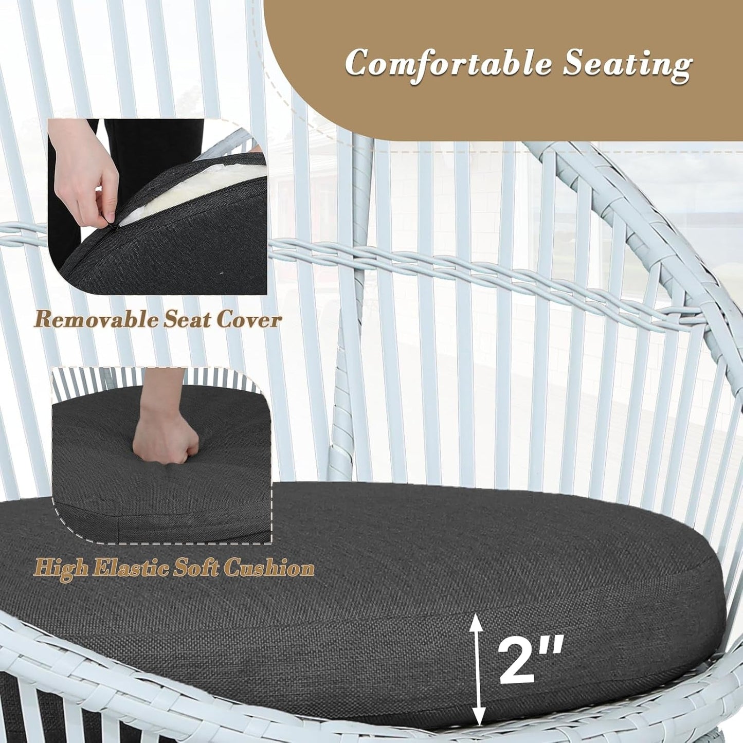 Outdoor Patio Furniture Set Wicker Bistro Set, 3 Piece Conversation Set All-Weather PE Rattan Chairs with Seat Cushions & Glass Table for Porch, Backyard, Black