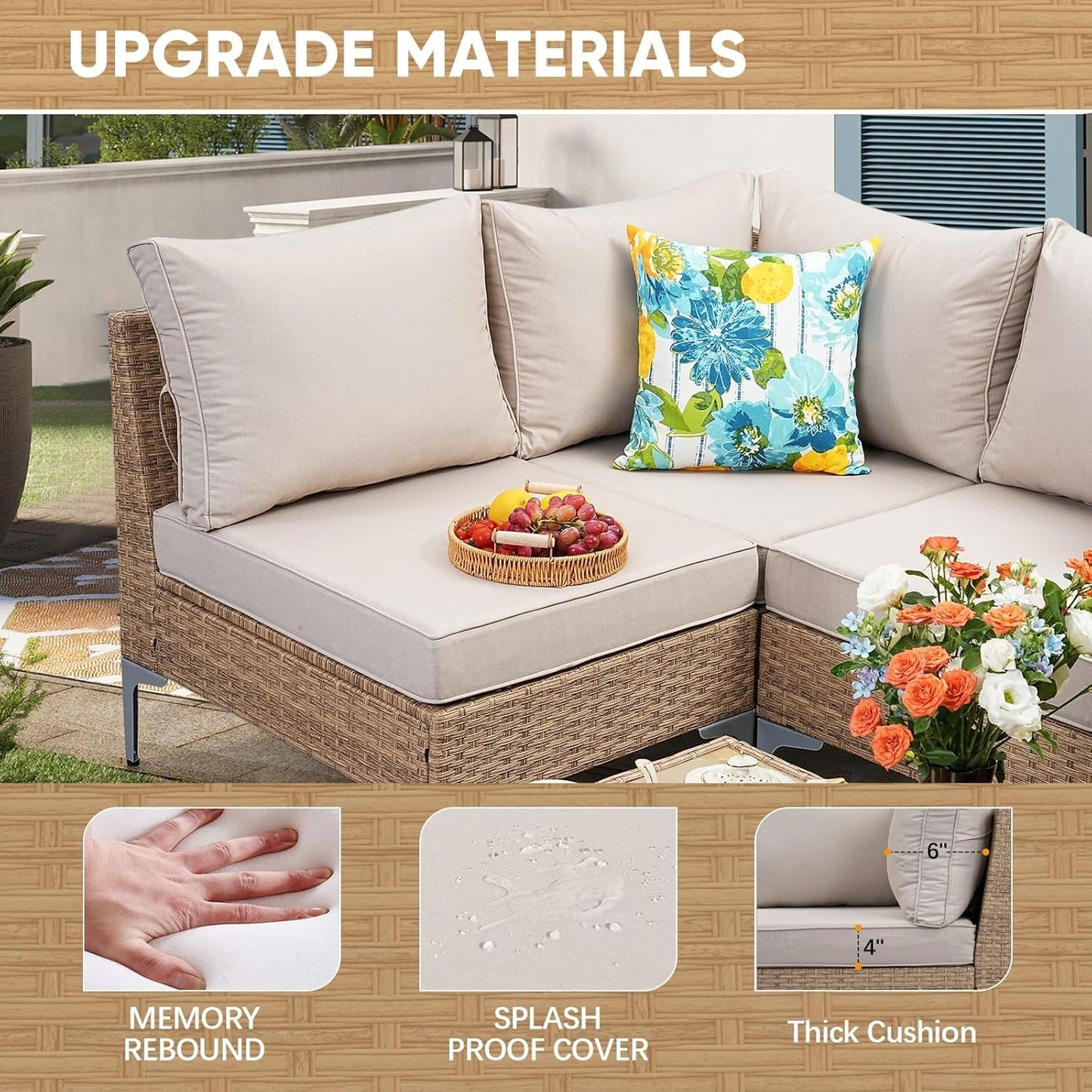 Seven Piece Wicker Patio Furniture Set with Cushions-3