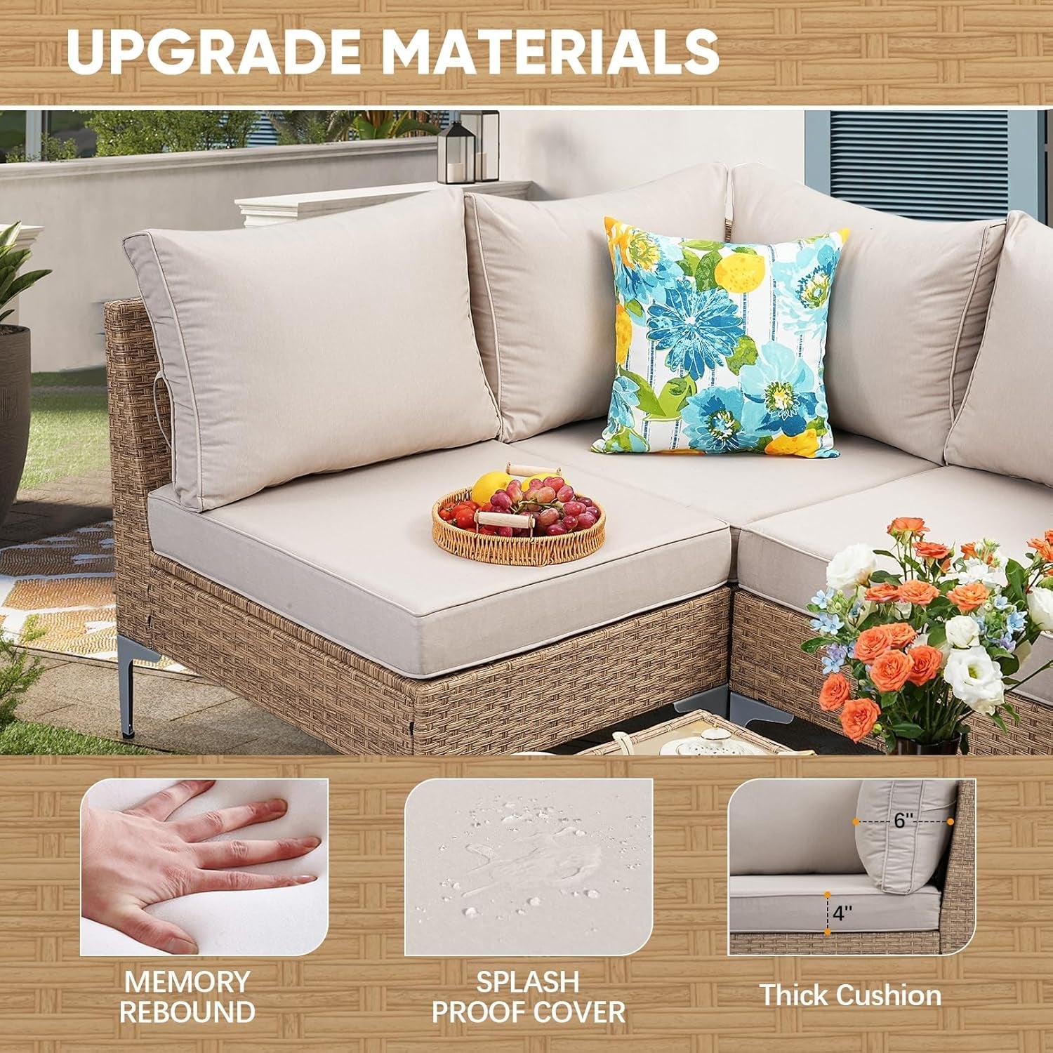 Seven Piece Wicker Patio Furniture Set with Cushions-3