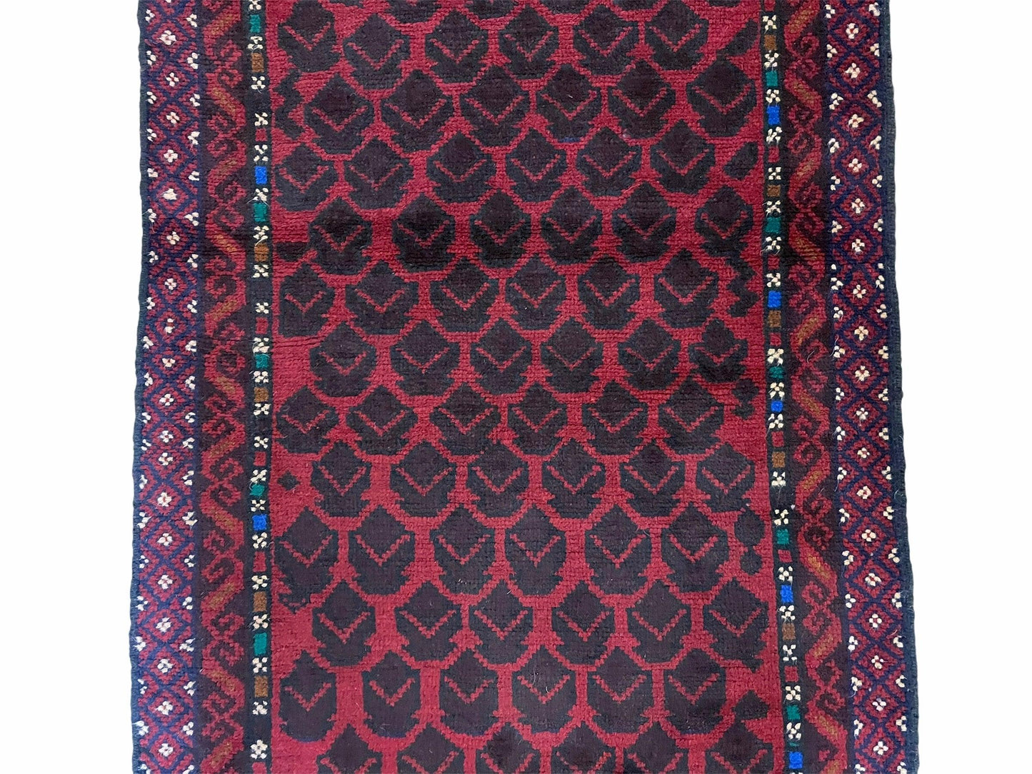 2' 8" X 4' 6" Vintage Handmade Tribal Wool Rug Balouchi Rug Afghan Rug Red Blue-3