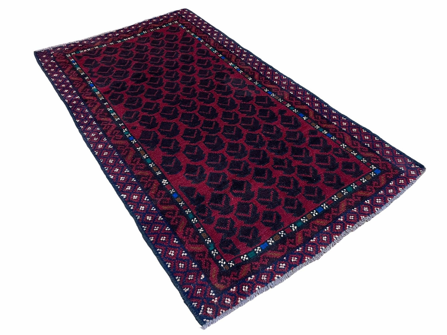2' 8" X 4' 6" Vintage Handmade Tribal Wool Rug Balouchi Rug Afghan Rug Red Blue-1