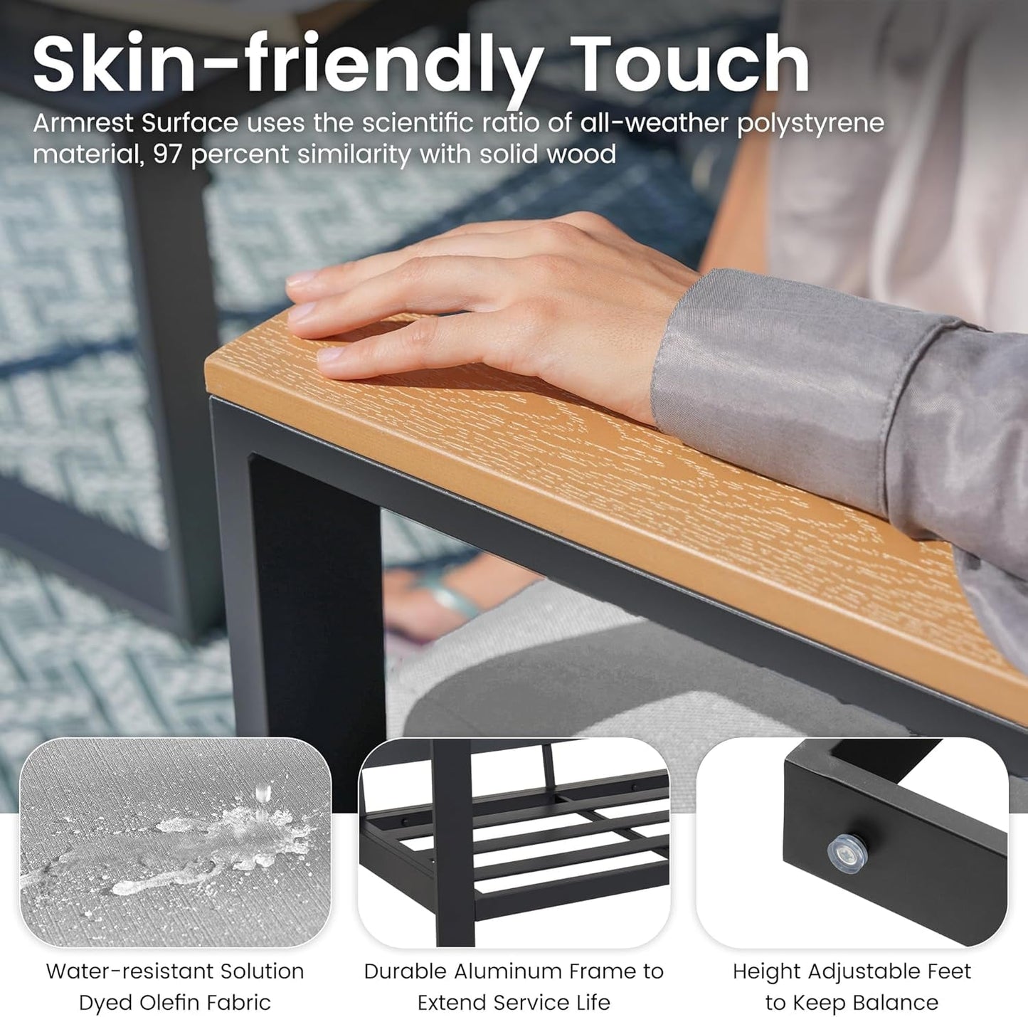 Aluminum Patio Furniture Set, 4 Piece Modern Outdoor Furniture with 6 Inch Cushion, Metal Patio Sectional Conversation Sets for Deck, Backyard, Porch (Grey)