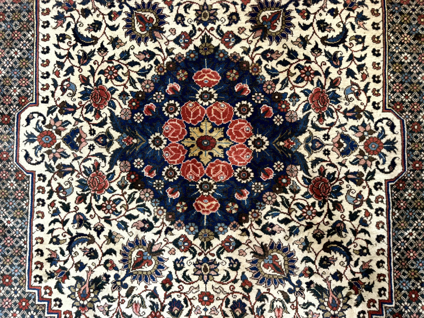 Persian Rug 7x10, Bakhtiari Saman Rug, Unique Design and Colors, Ivory Red Blue, Large Tribal Rug-3