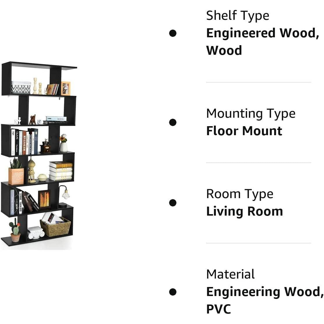 S-Shaped Wooden Bookshelf with Anti-Toppling Device