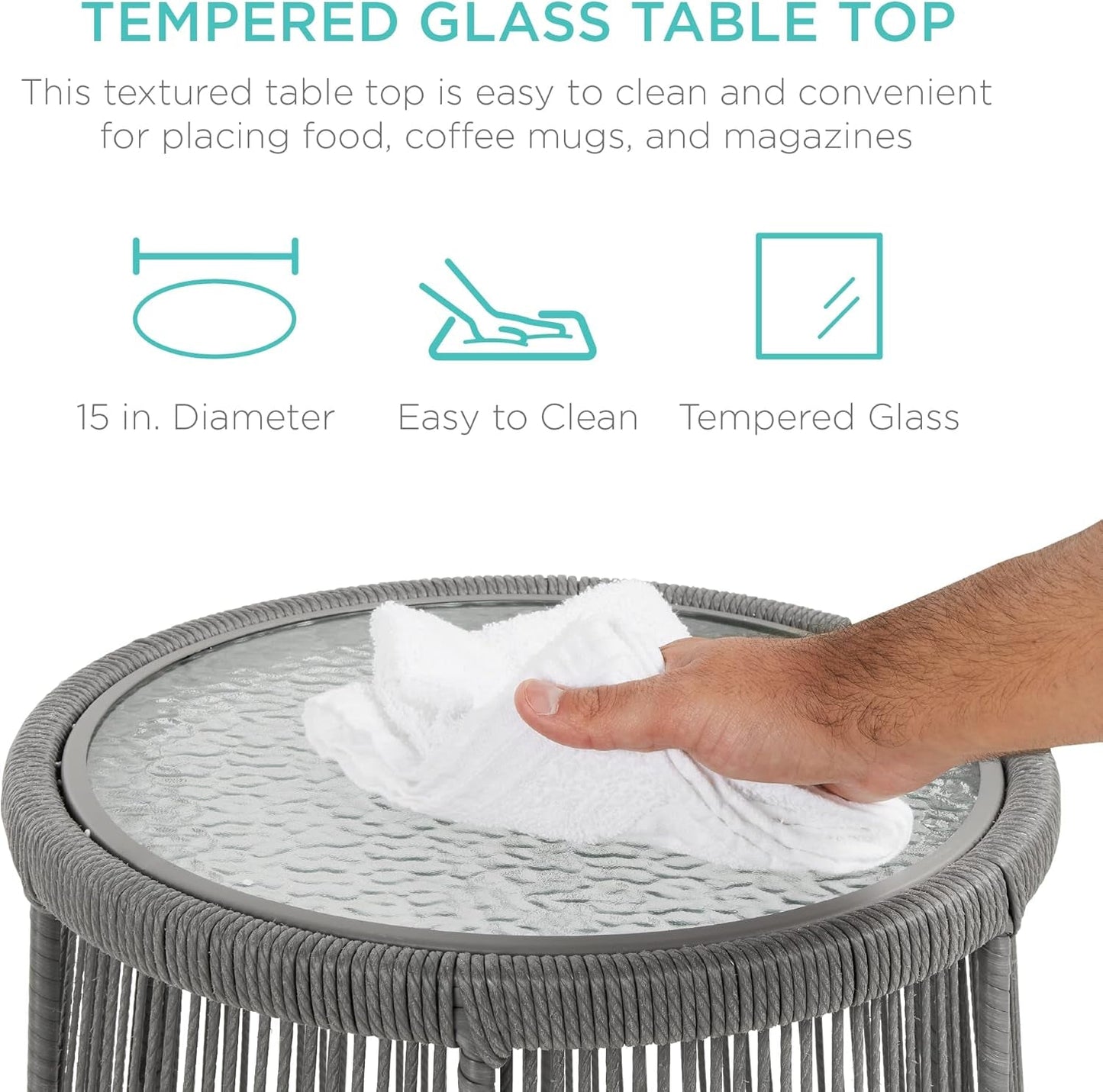 Outdoor Rope Woven Sectional Patio Furniture L-Shaped Conversation Sofa Set for Backyard, Porch W/Thick Cushions, Detachable Lounger, Side Table - Gray/Navy