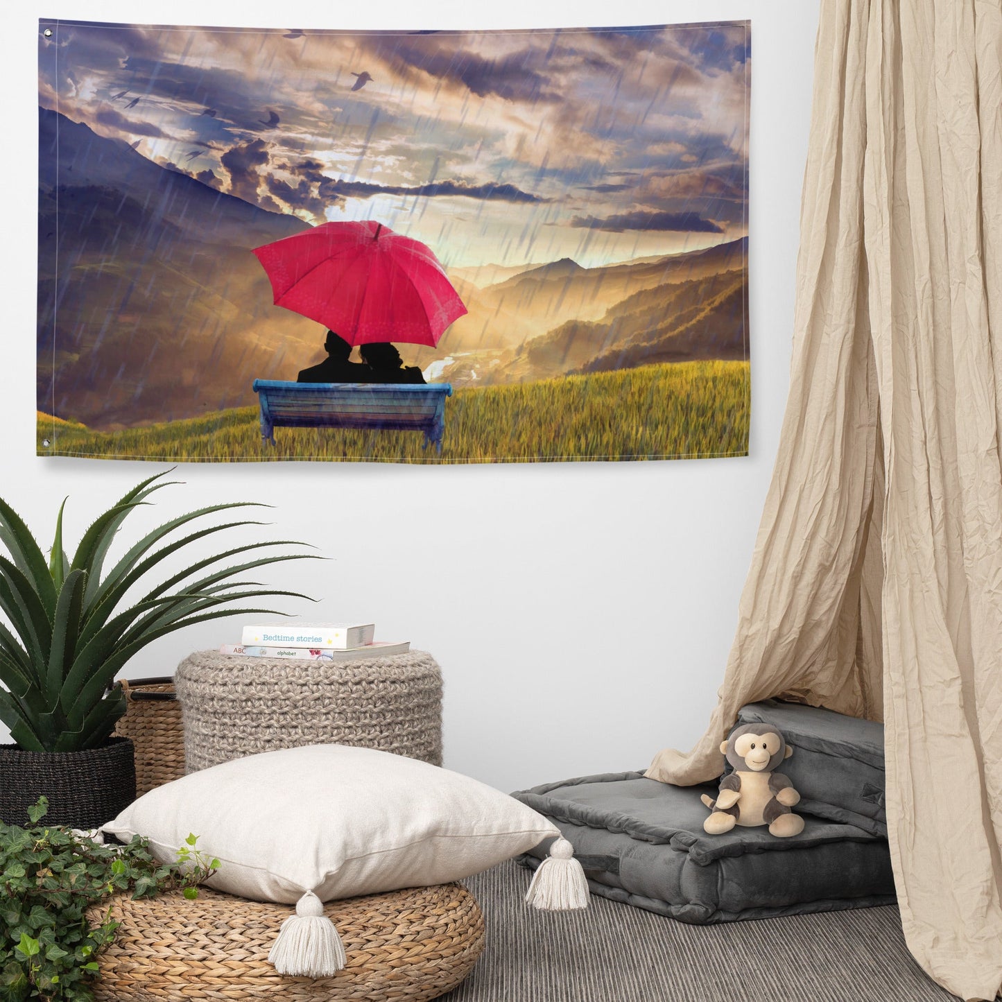 Red Umbrella Painting Flag Tapestry