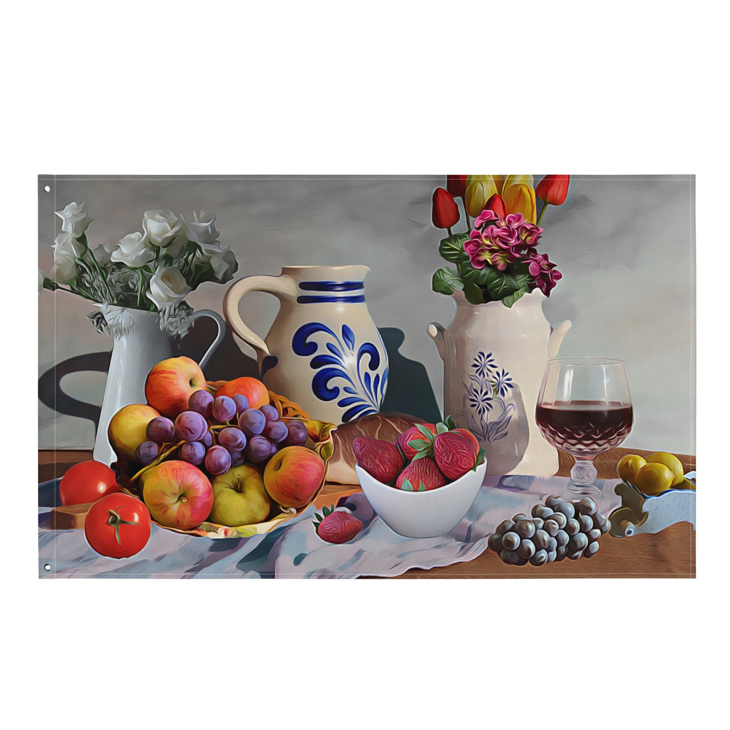Still Life Grapes Painting Flag Tapestry