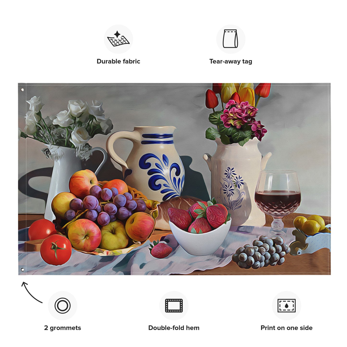 Still Life Grapes Painting Flag Tapestry