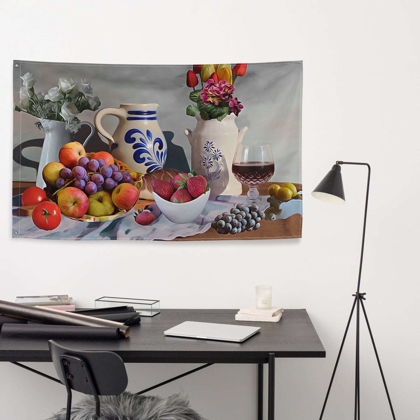 Still Life Grapes Painting Flag Tapestry