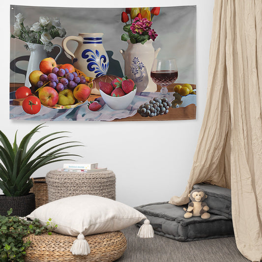 Still Life Grapes Painting Flag Tapestry