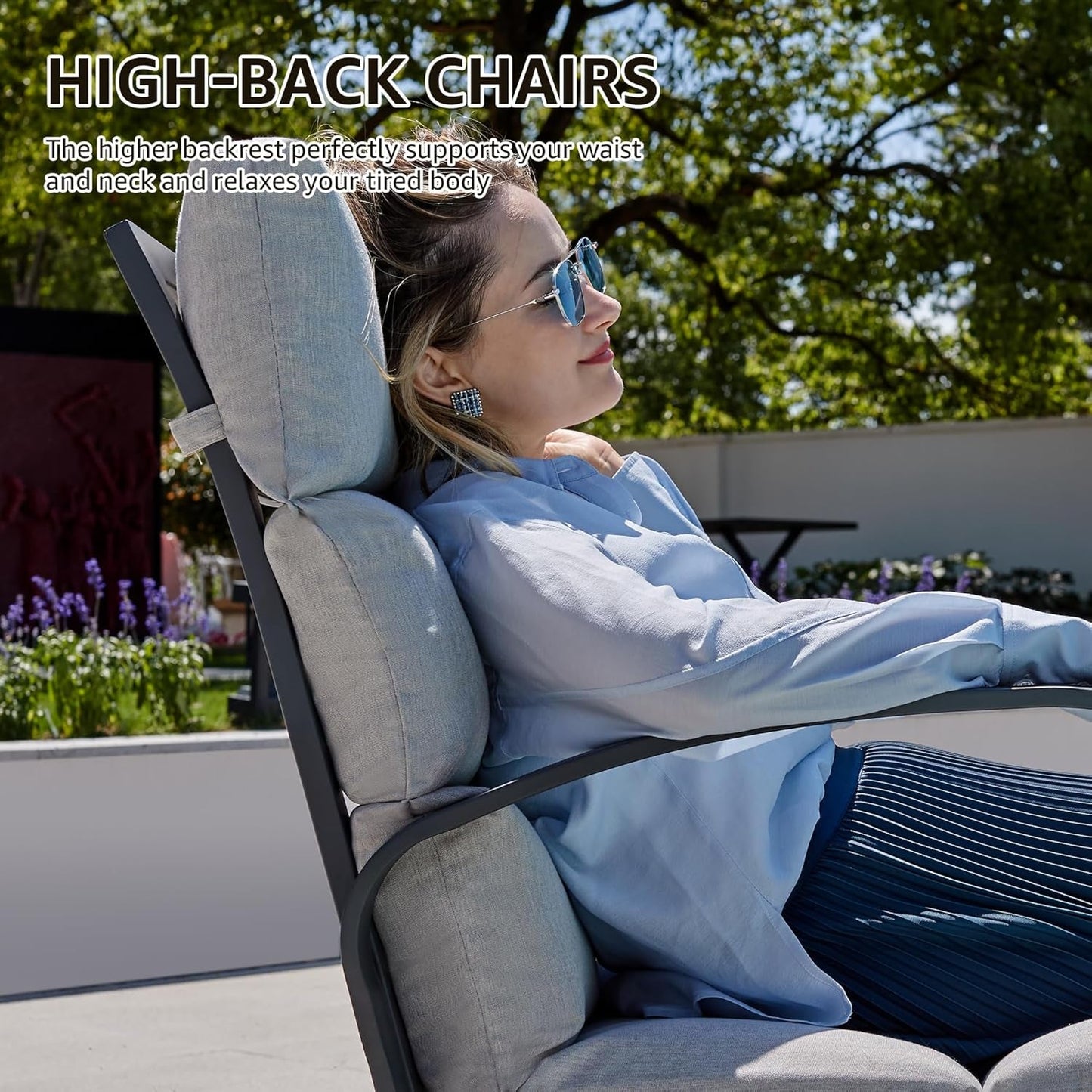 Patio Bistro Set, 3 Piece Outdoor Swivel Glider Rocking Chairs, Conversation Furniture with 2 Highback Rockers, 1 Metal Table and 5" Cushion for Backyard,Porch,Poolside,350Lb.-2