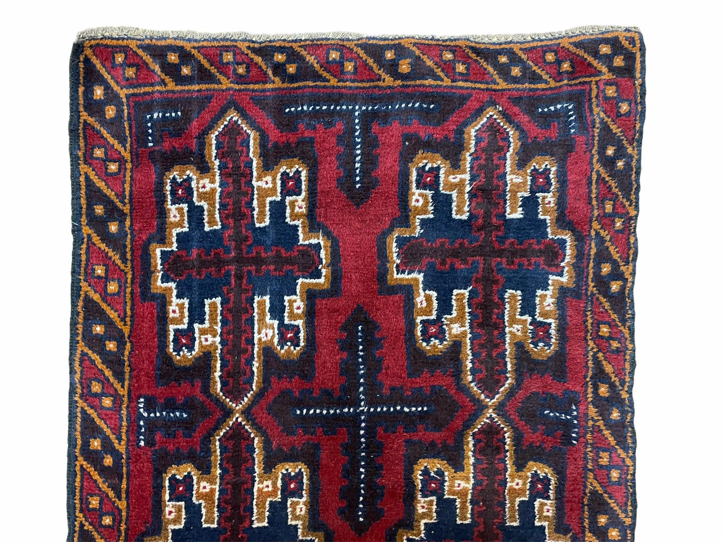 2' 7" X 4' 6" Vintage Handmade Tribal Wool Rug Balouchi Rug Afghan Rug Red Blue-2