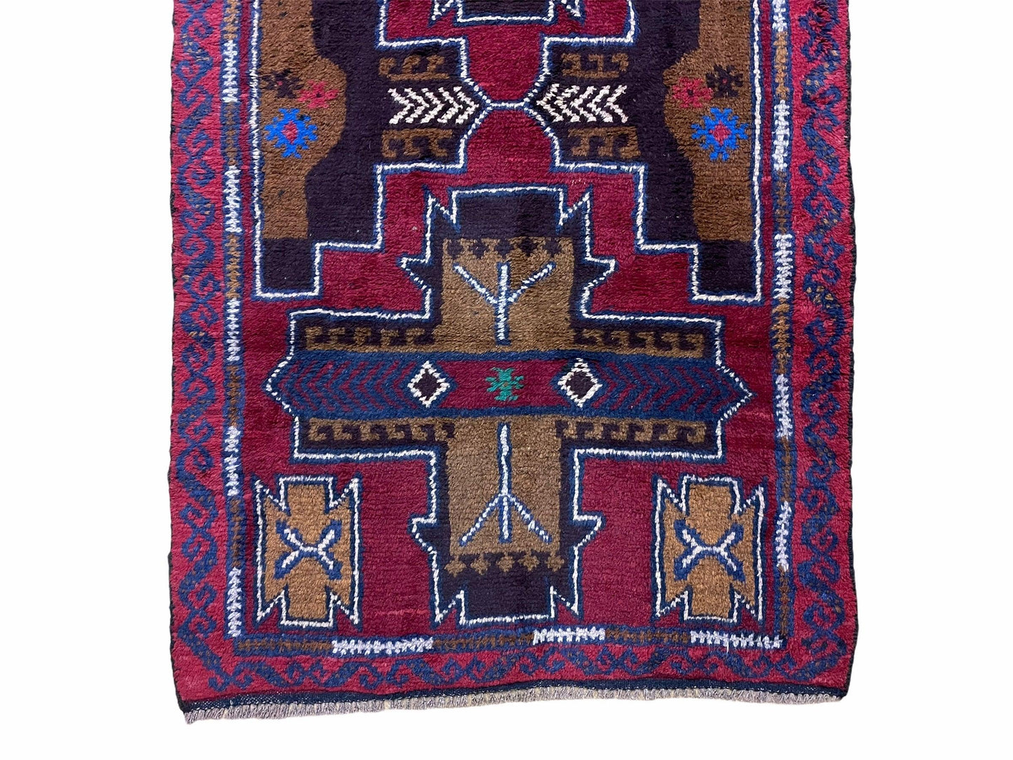 2' 10" X 4' 9" Vintage Handmade Tribal Wool Rug Balouchi Rug Afghan Rug Red Blue-4