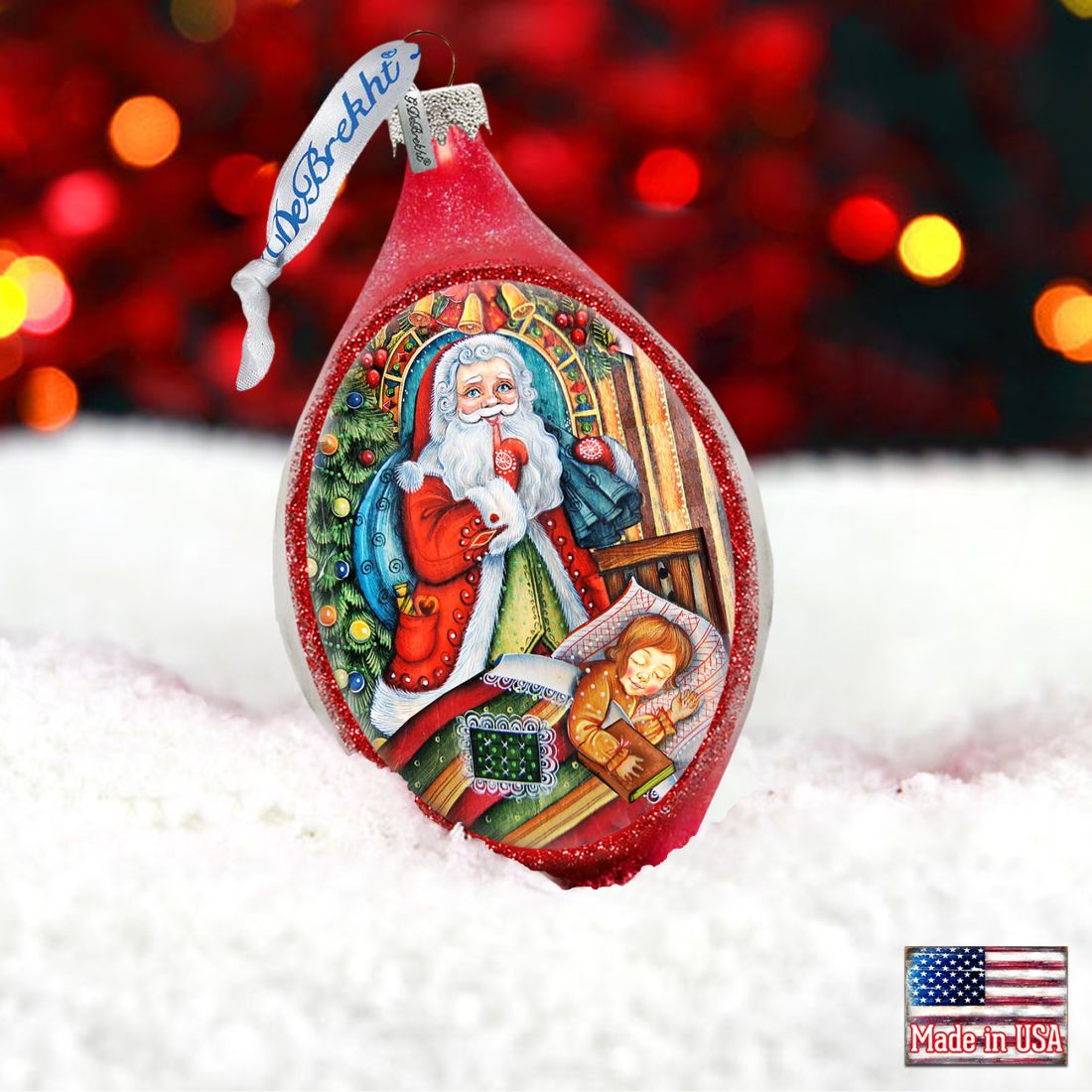 Christmas Night Glass Ornament by G. DeBrekht - Christmas Santa Snowman Decor - 757-025