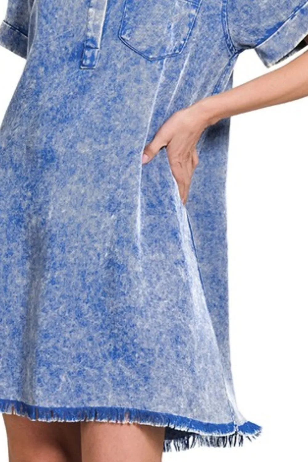 Zenana Tencel Mineral Washed Collared Shirts Dress-2