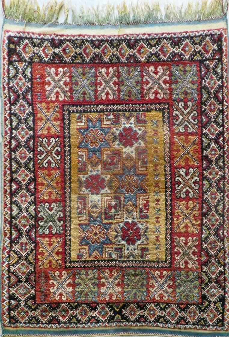 Vintage Moroccan Rug 4x5 ft, Bronze Red Black, Geometric Stars, High Quality Moroccan Carpet, Berber Rug, Handmade Wool Area Rug, Unique Rug-1