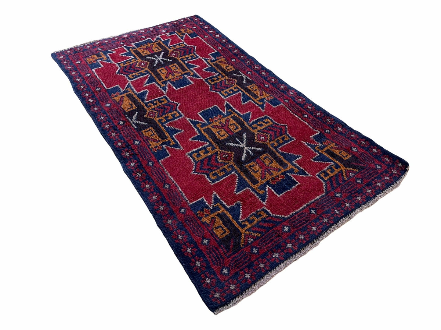 2' 8" X 4' 6" Vintage Handmade Tribal Wool Rug Balouchi Rug Afghan Rug Red Blue-1