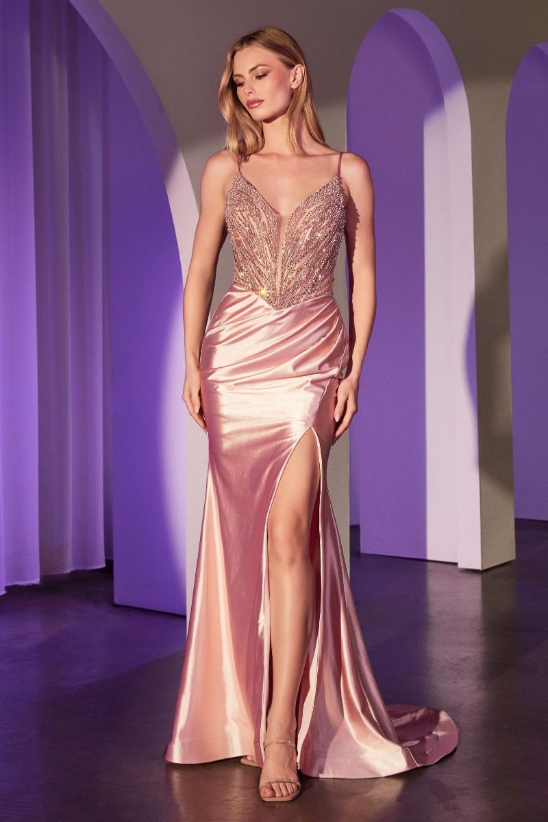 Pearl Embellished Stretch Satin Glimmering Gown-7