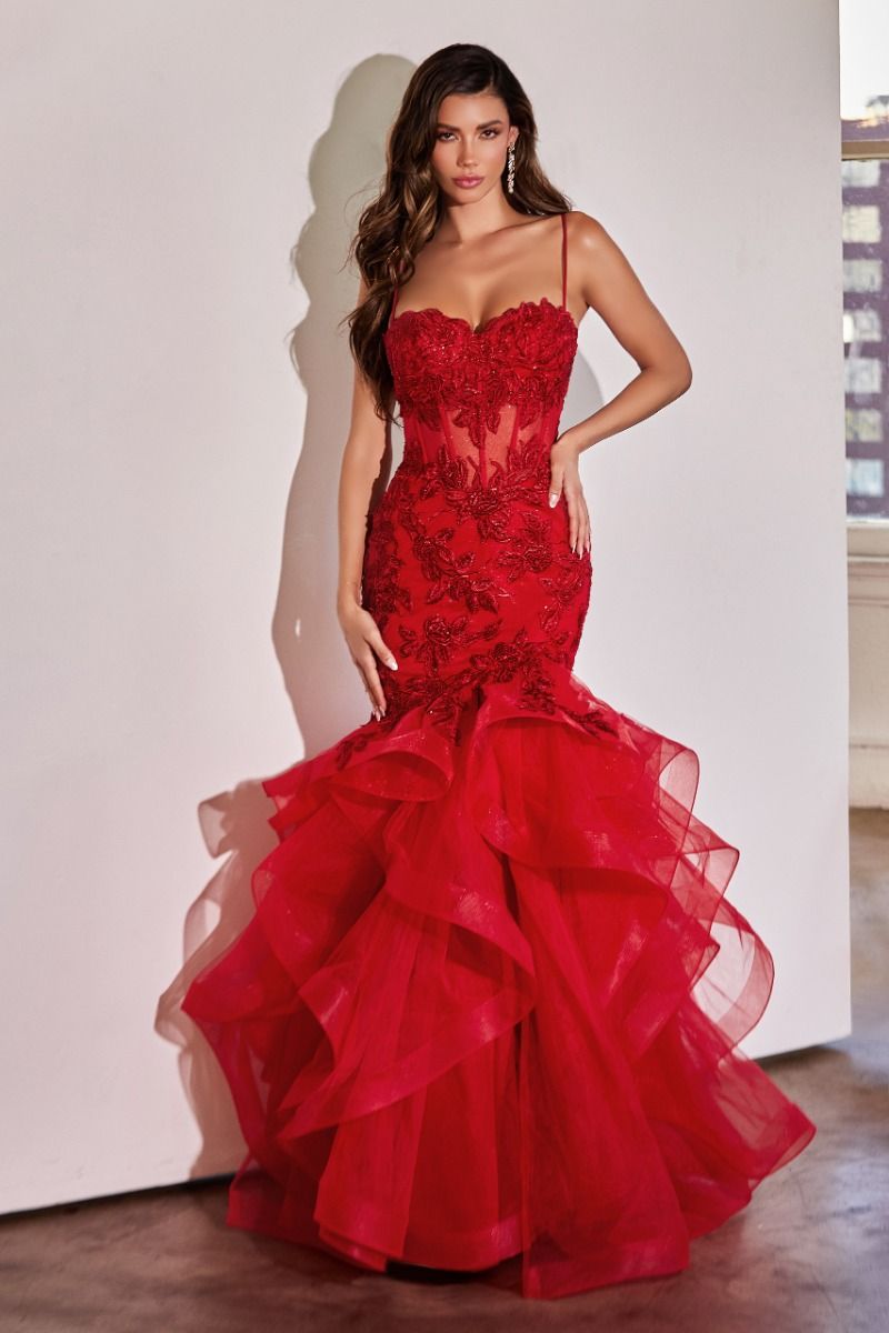 Rose Lace Applique Mermaid Dress-2