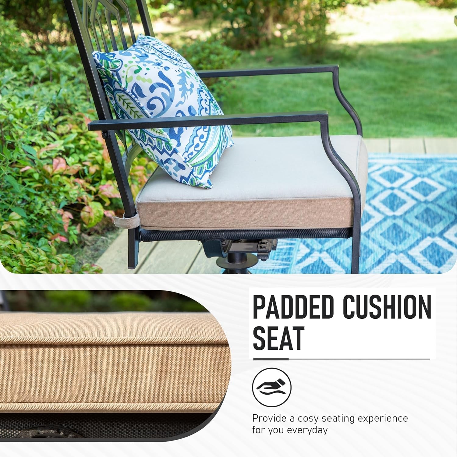 Patio Dining Set 5 Pieces Patio Table and Chairs, 37" Patio Dining Table X 4 Patio Swivel Dining Chairs with Cushion Outdoor Furniture Set for Backyard Lawn Pool Weather Resistant-2