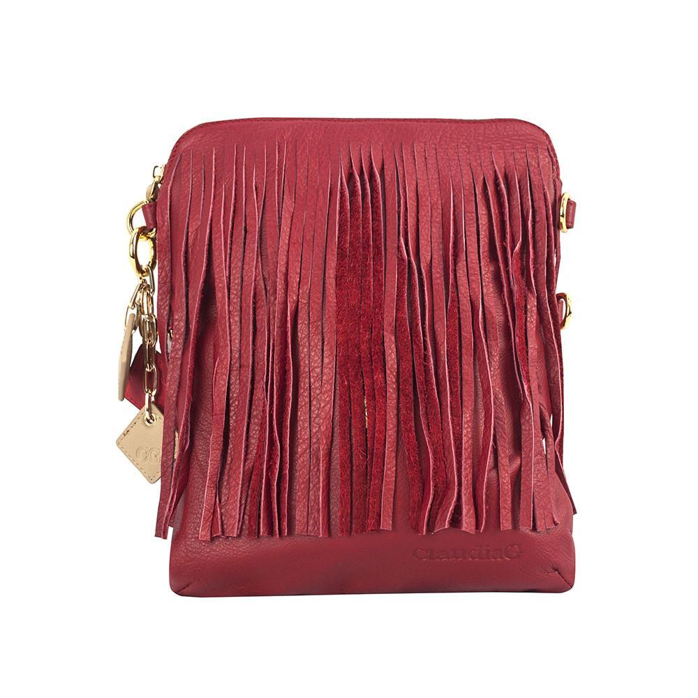 Flamingo Leather Fringe Handbag- Scarlet Red